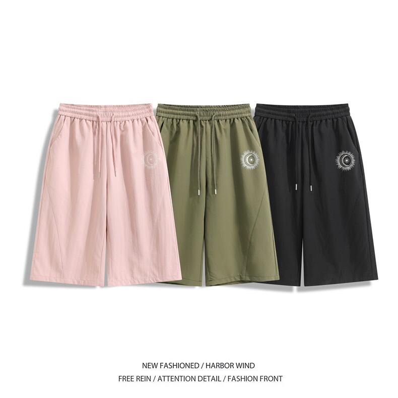 夏季新款美式印花斜切设计速干宽松七分裤B315-K25410-特p30控58,男装休闲裤,电商B315