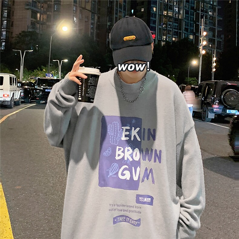 1港风长袖印花毛线毛衣男半高领休闲套头针织衫MY7459P48加绒P55,男装针织衫/毛衣,星座226-2