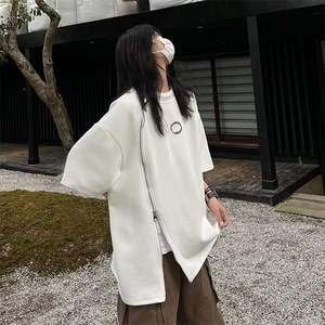 新款日系女文艺简约五分袖T恤夏季圆领直筒型潮流气质E025P45图片