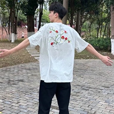 万针全刺绣工艺高品质260克双纱纯棉美式高街短袖T恤特P33，男装T恤，电商A486