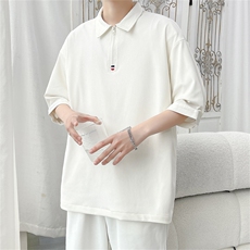 PL9053/P35冰丝短袖POLO衫男夏季宽松纯色上衣美式潮牌半拉链t恤，男装Polo衫，电商A141