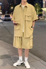 夏季套装男高品潮牌五分袖衬衫短裤大码两件套DSA157B-C77-P85，男装衬衫，电商A157B