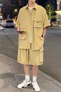 夏季套装男高品潮牌五分袖衬衫短裤大码两件套DSA157B-C77-P85图片