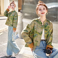 2025春秋新款水墨印花复古高级感新中式国风今年流行爆款短外套女，女装短外套，布芭啦