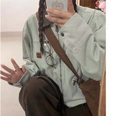 美式复古撞色拼接翻领外套女春秋宽松学院风气质百搭工装夹克上衣，男装夹克，星座506A