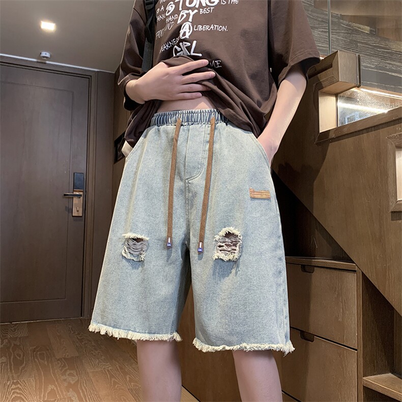 美式破洞牛仔短裤男女夏季潮牌毛边潮流高街vibe乞丐中裤ZJ12-P35,男装牛仔裤,星座1008