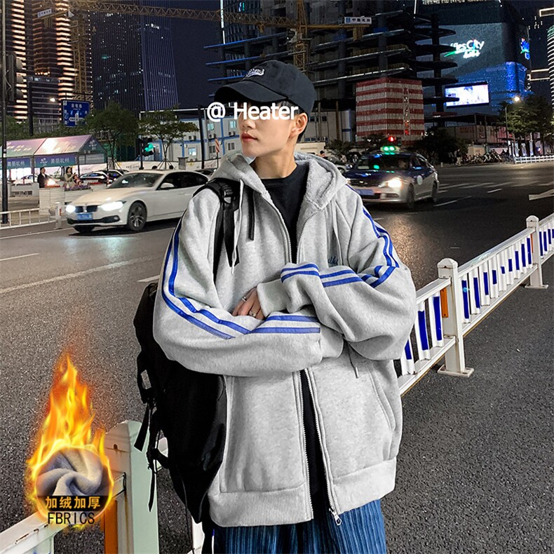 卫衣男港风宽松休闲长袖开衫潮流学生加绒大码连帽外套WY668P58,男装卫衣,电商A086