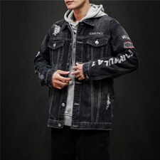 jk818-p80M-5XL黑墙ins牛仔夹克绣花破洞大码男日系CITYBOY，男装夹克，星座103A