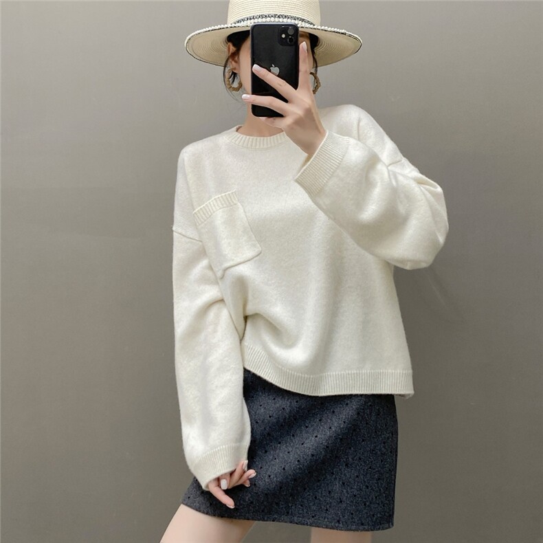 2025百搭时尚简约圆领宽松袖口羊绒衫，女装羊绒衫，国旺羊绒