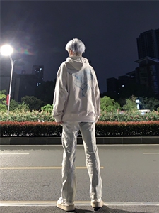 美式高街vibe拼接黄泥牛仔裤修身直筒裤XZ310A-4-NZ27 控78图片