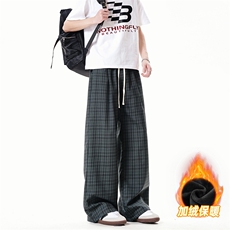 XK468-2JR-P38加绒秋冬灰色格子裤男松弛感美式休闲阔腿直筒裤，男装卫衣，电商A178