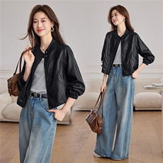 今年流行高级感淡黄色皮衣外套女早春新款小个子短款机车夹克上衣，女装皮衣，潮流依族