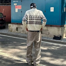 重磅秋冬装北极绒套头毛衣美式复古休闲慵懒风提花工艺针织衫外套，男装针织衫/毛衣，电商A486