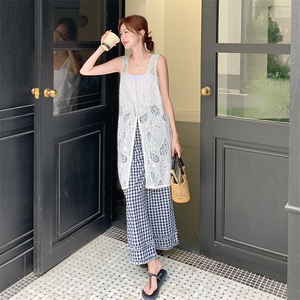 蕾丝无袖背心阔腿裤套装女夏2025新款两件套不规则大方得体流行图片