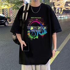 彩色涂鸦短袖t恤男夏季2025新款青少年潮牌重磅宽松休闲半袖体恤T，男装T恤，星座304A-1