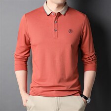 男士爸爸长袖t恤翻领秋装2023新款体恤秋季薄款刺绣中老年上衣，男装T恤，电商B212（原钱塘6029）