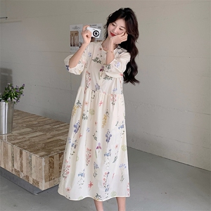 甜美减龄初恋少女印花茶歇桔梗长裙夏季新款温柔风法式连衣裙女图片