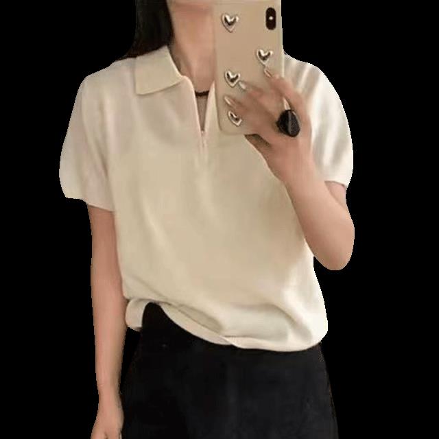 翻领时尚短袖夏季新款百搭修身型,女装T恤,锦弘羊绒