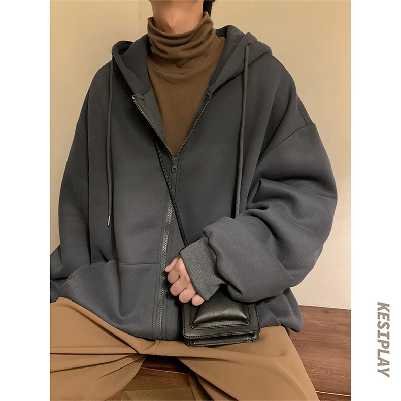HD1389-TP55-控价78卫衣男2022加绒宽松港风纯色开衫连帽外套,男装卫衣,电商A102-1