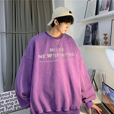 INS美式高街复古水洗卫衣花朵印花宽松卫衣JK23392特批48-控79，男装卫衣，星座605(原A050)
