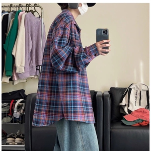 网络图现货 秋款美式复古原版高质量格子长袖紫色衬衫JCS337-P40图片