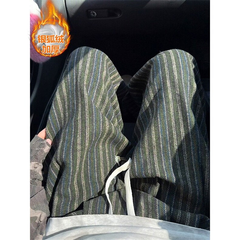 保暖复合银狐绒呢料男大码条纹直筒休闲裤K5680J加绒-特P48控88，男装棉衣，电商A001