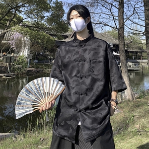 2024夏季美式潮牌短袖衬衣新中式风盘扣衬衫男 现货 W8189-P45图片