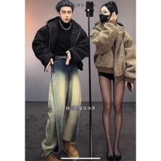 【有货】DT76-P50龙叨叨新品重磅弯刀牛仔裤男拼接设计感阔腿裤，男装牛仔裤，星座603-2