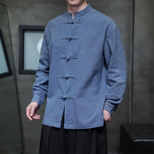 春装新款现货 新中式盘扣立领长袖纯色衬衫A021CS03-P75控98图片