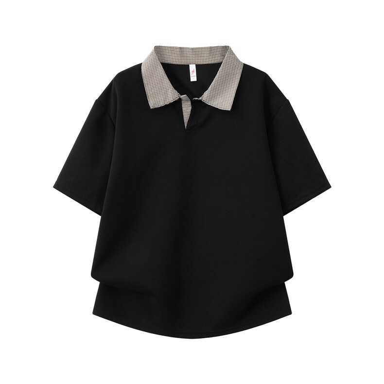 千鸟格拼接短袖polo衫男款夏季美式高街翻领t恤半袖T065-P30，男装T恤，星座308B-2