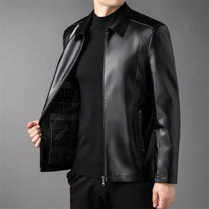 休闲皮夹克中年翻领帅气皮外套皮衣男2023春秋季男士NX9101-P140图片