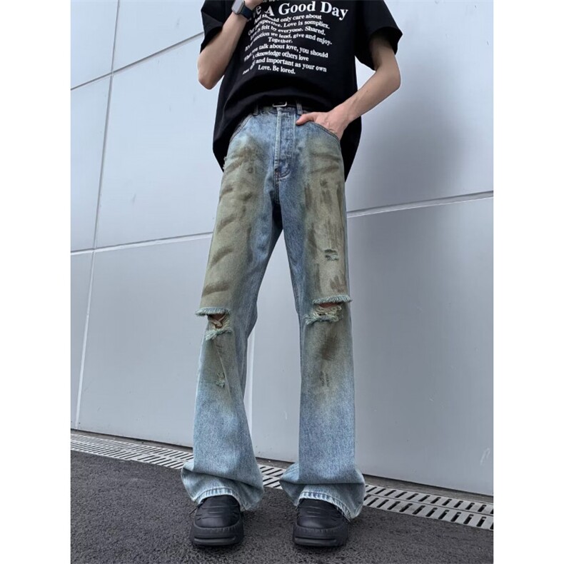 复古牛仔裤男款夏季新款破洞设计感高街水洗裤子NK5505,男装牛仔裤,星座1116A-1（原606A）