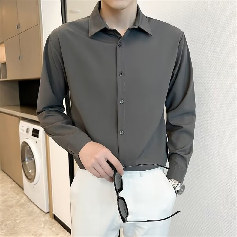 潮衬衫标准长袖新款男百搭文艺方领日系潮流纯色WC07P28,男装衬衫,星座1116-2