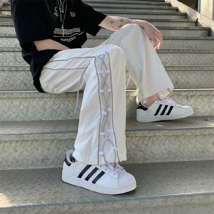 街头潮流薄款抽绳设计感休闲长裤宽松高街运动直筒个性K520-P38,男装休闲裤,星座512-2