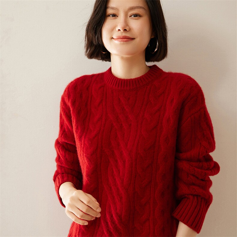 轻奢软糯~重磅6股粗针加厚baby小山羊绒衫女宽松大码针织打底毛衣，女装羊绒衫，绒创羊绒