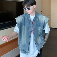 复古牛仔马甲男春秋高街潮牌坎肩无袖背心外套马甲网图MJ611-P65，男装背心/马甲，星座302B