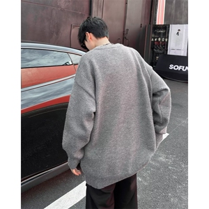 亨利领针织衫毛线衣青少年大码潮牌胖子宽松外套春秋装简约M6043图片