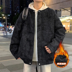 冬季男士棉衣麂皮绒夹棉飞行夹克加厚棒球领外套图片