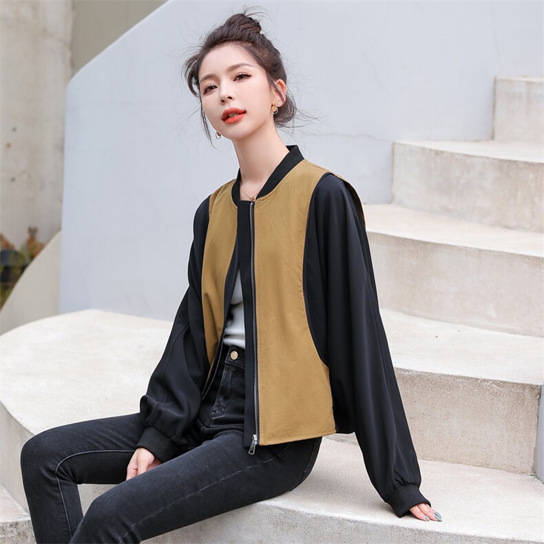 拼接撞色棒球服外套女秋季新款2022百搭休闲拉链开衫夹克短上衣潮,女装短外套,辉之琳