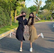 2022秋季新款通勤简约双排扣中长款连衣裙，女装连衣裙，L·H·X