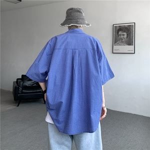 2026夏季美式复古宽松格子短袖衬衫男女休闲百搭衬衣外套C100-P38图片