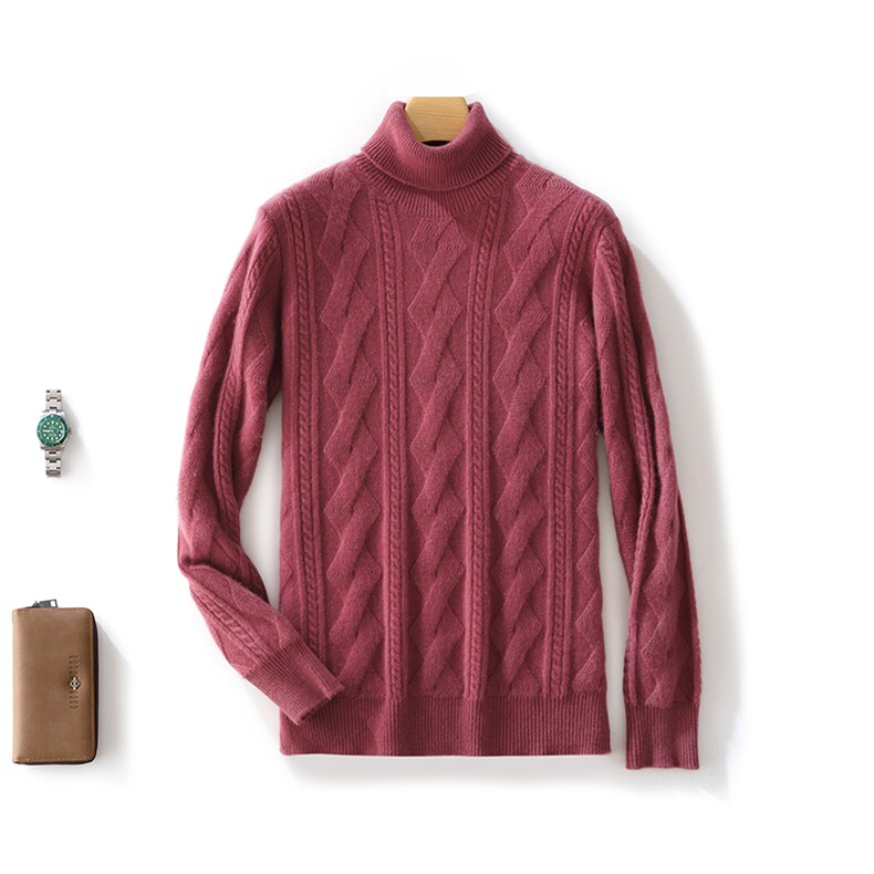 时尚男士秋冬新款羊毛大麻花高领毛衣保暖舒适经典百搭，男装羊毛衫，邓利维