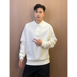 抖音得物高品质二开230克精梳珠地光版纯色宽松长袖T恤翻领POLO衫图片