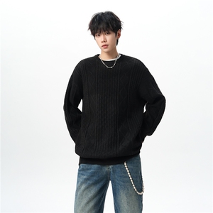 8XL-M圆领毛衣男秋冬季宽松慵懒套头麻花针织衫毛线衣MY19005P68图片
