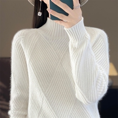 七针加厚半高领菱形斜纹女士羊毛衫，女装羊毛衫，九嘉羊绒