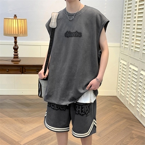 2023夏上新学生潮印花百搭背心套装无袖T恤男女7811-P75控价108