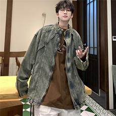 美式复古水洗做旧黄泥色牛仔外套男女情侣潮牌夹克S05P70，男装工装外套，星座1112-1
