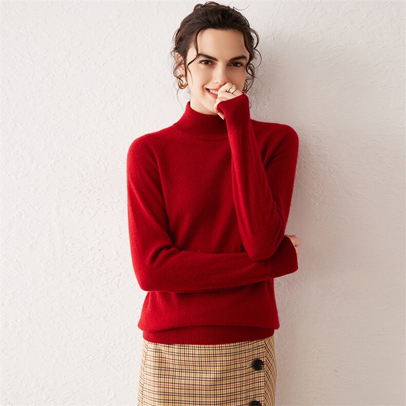 2024秋冬款双股加厚半高领baby小山羊绒衫女纯色宽松针织打底毛衣，女装羊绒衫，云暖羊山羊绒