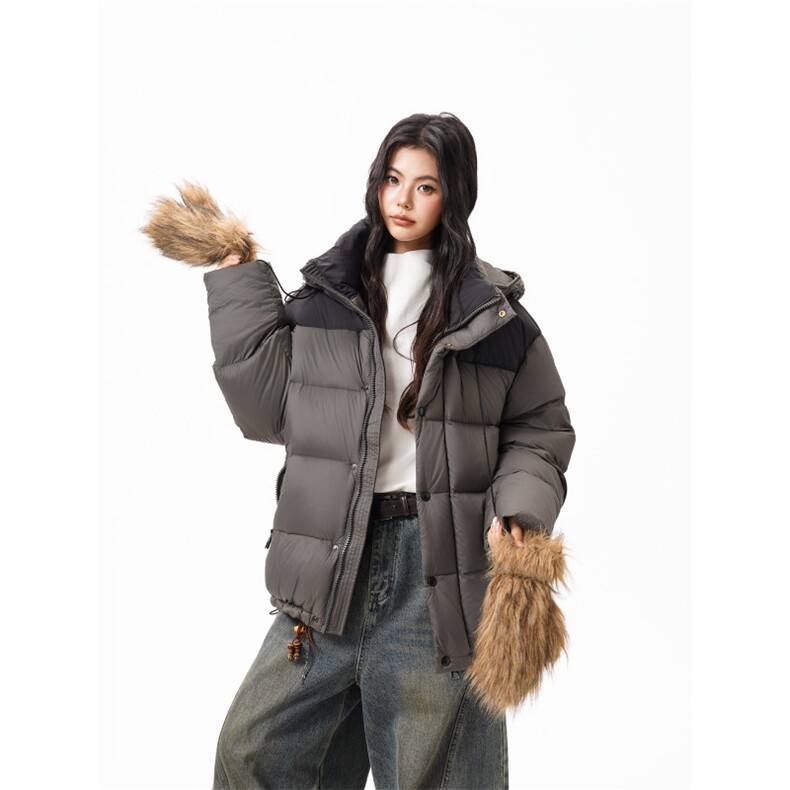 90%绒新标有报告连帽撞色韩版宽松羽绒服外套Y990/370 现货图片