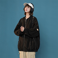 港风拉链原宿风宽松潮牌情侣外套百搭夹克XZ225-3-JK04-P95控125，女装短外套，星座225-3